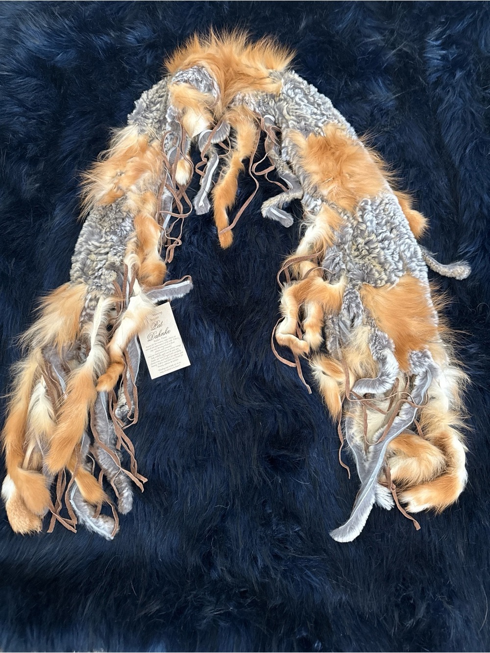 Pat Dahnke Knitted Fur-Trim Scarf in Gray and Tan